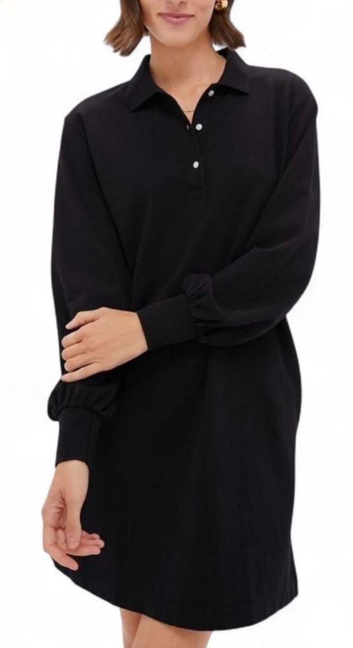 Tuckernuck Black Long-Sleeve Collared Polo Mini Dress